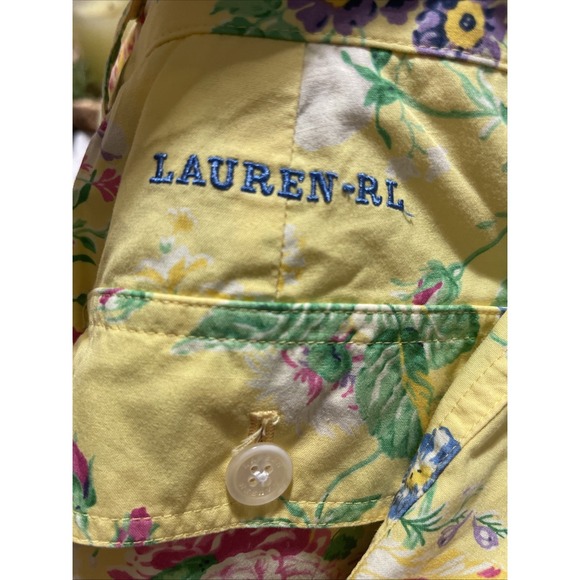 LRL Ralph Lauren Women Pants 14 Yellow Floral Spring Preppy Wide Leg Cropped - Picture 8 of 8